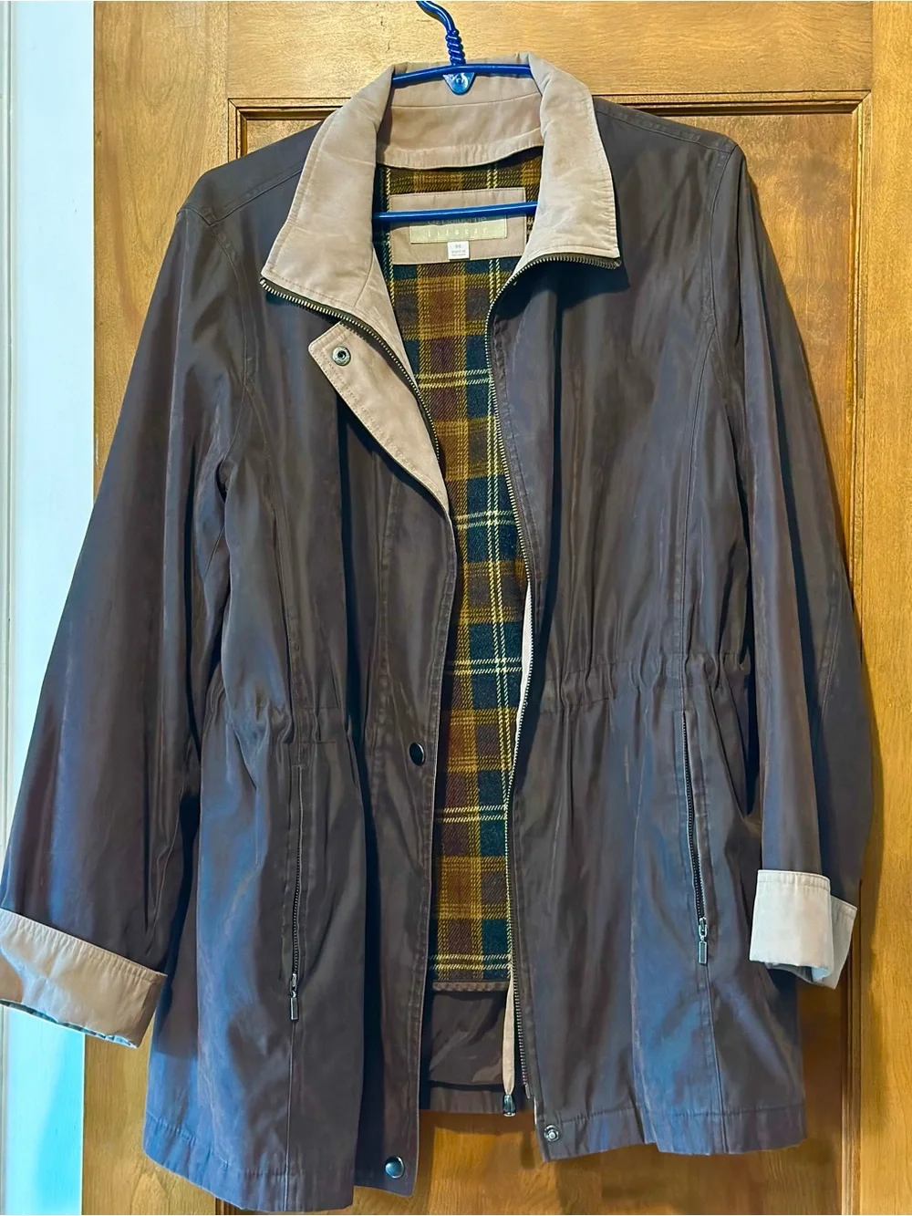 Vintage Lizwear Plaid Lined Chore Coat Utility Jacket Brown Medium